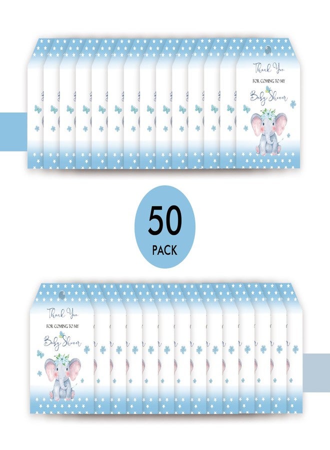 FORSHEEP 50pcs Elephant Thank You Tags, Blue Elephant Gift Tag with String for Jungle Animal Party, Thank You Paper Tags for Boy First Birthday/Elephant Gender Reveal Party Favors - Image 3